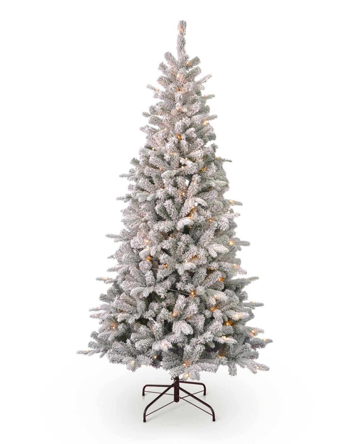 Seasonal Estes Pine Flocked Pre-lit 7' Pe, Pvc Tree With Metal Stand, 1231 Tips, 200 Led Lights And Remote In White