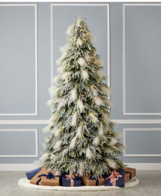 Pine and Pampas 7.5' Pre-Lit Flocked PE Mixed PVC Tree, 5580 Tips, 80 Pieces Pampas, 550 Warm LED, EZ-Connect, Remote, Storage Bag