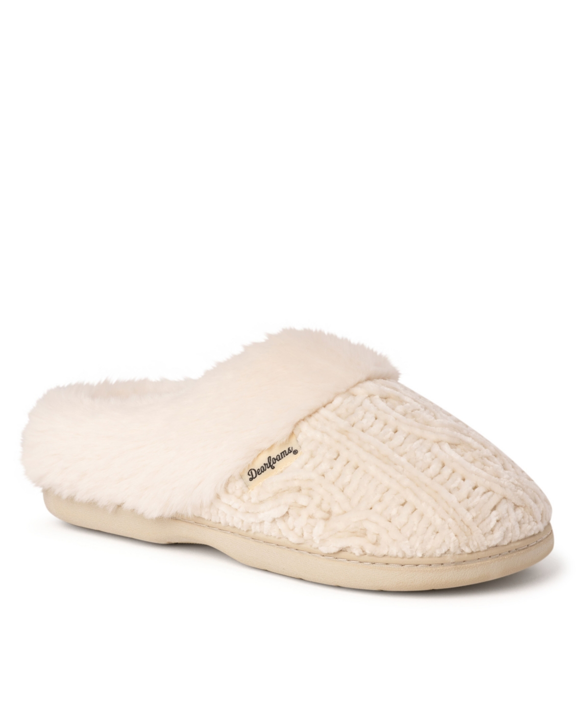 Dearfoams Womens Claire Cable Knit Chenille Clog House Shoe Slipper In Neutral