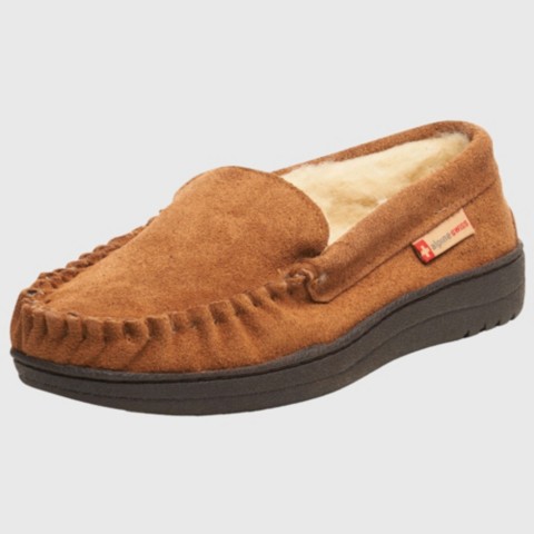 Мужские Alpine Swiss Men's Moccasin Slippers Genuine Suede House Shoe Memory Foam Insole Plush Faux Shearling Lining Comfy Indoor Outdoor Anti-Slip Rubber Sole