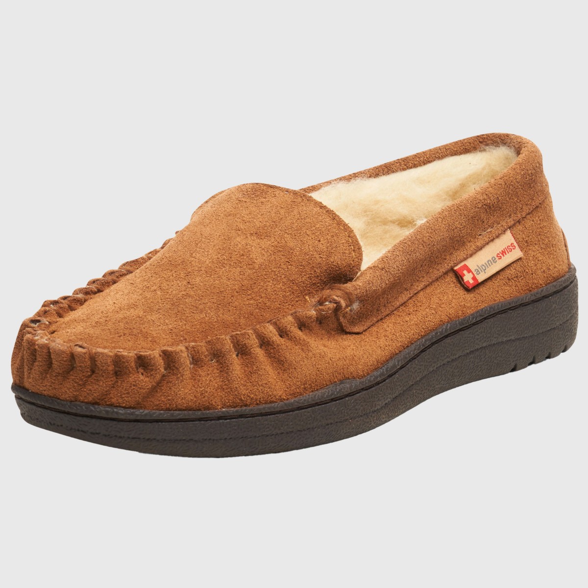 Мужские Alpine Swiss Men's Moccasin Slippers Genuine Suede House Shoe Memory Foam Insole Plush Faux Shearling Lining Comfy Indoor Outdoor Anti-Slip Rubber Sole — фото 1