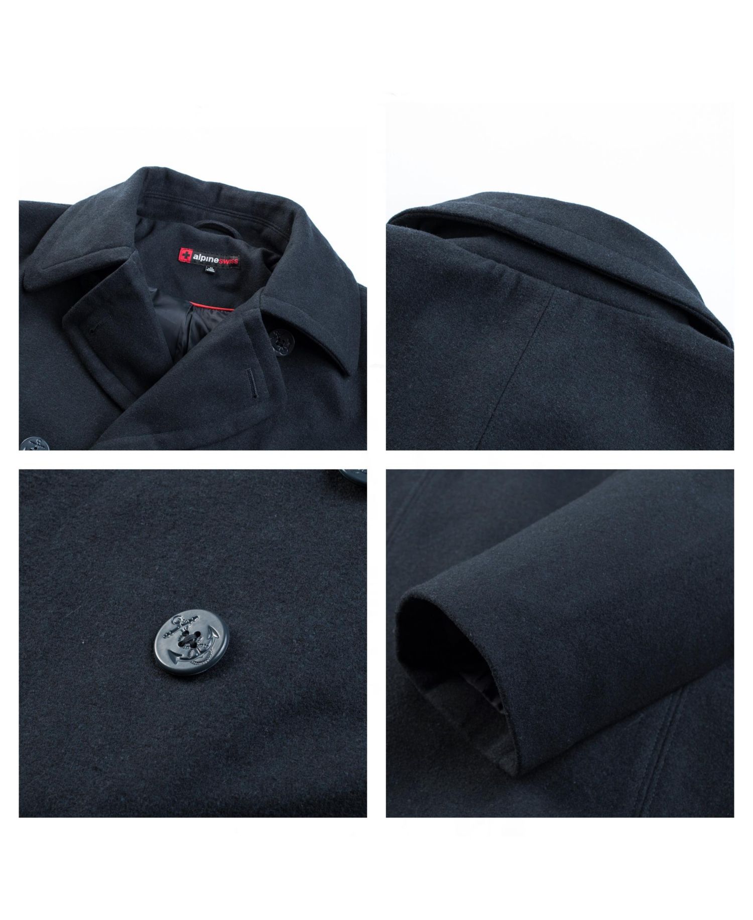 Mason Mens Wool Blend Pea Coat Jacket Double Breasted Dress Coat