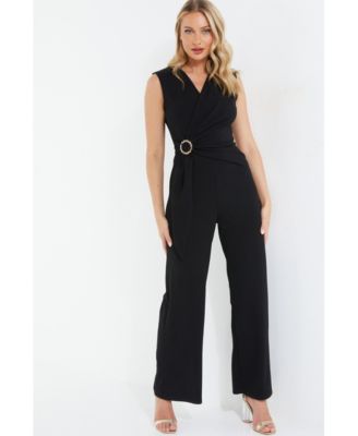 Quiz Women s Palazzo Jumpsuit with Embellished Buckle Black