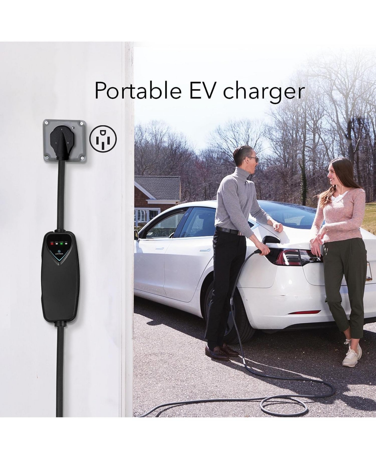 Lectron Level 2 Tesla Charger - 240V, 40 Amp, Nema 14-50 Plug, 16 ft Extension Cord - Portable Electric Car Charger for Tesla - Compatible with All Te