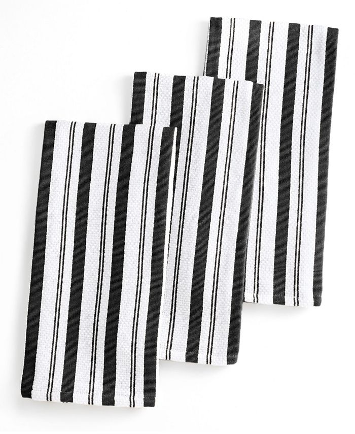 Martha Stewart Collection Set of 3 Basketweave Black Striped Kitchen