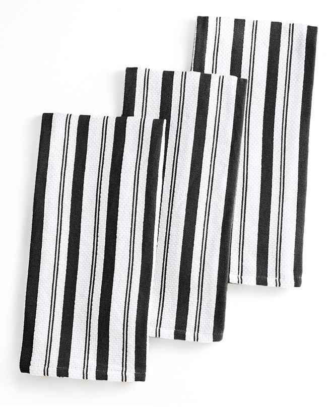 Martha Stewart Collection Set of 3 Basketweave Black Striped Kitchen
