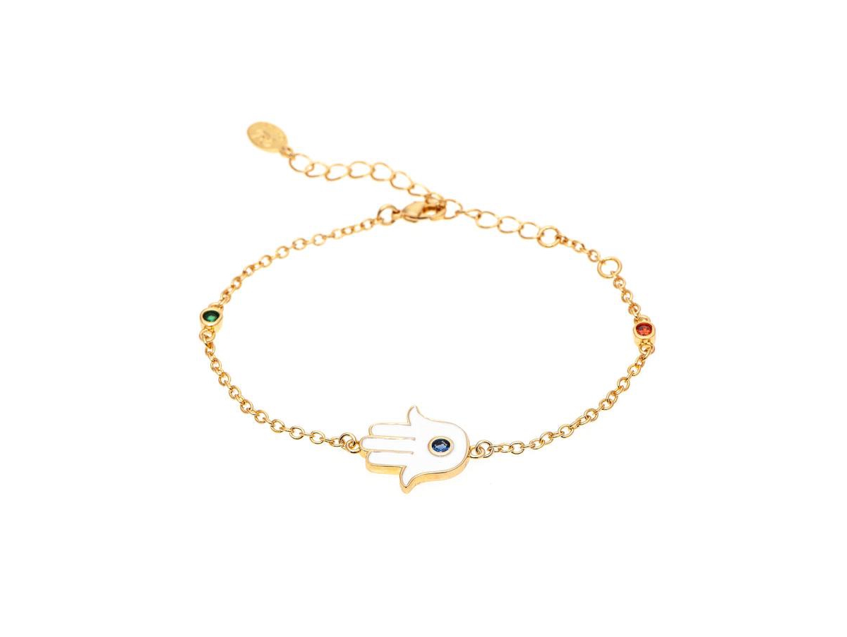Multi Color Hamsa Chain Bracelet - Gold