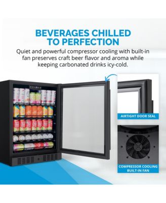 24" Beverage Refrigerator Cooler, 177 Can Black Stainless Steel with Triple-Layer Tempered Glass Door, Built-in Counter or Freestanding Fridge, Compressor Cooling, with Precision Digital Temperature Control