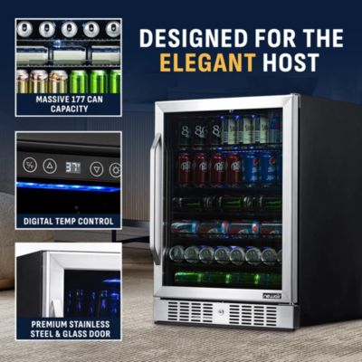 24" Built-in 177 Can Beverage Fridge in Stainless Steel with Precision Temperature Controls and Adjustable Shelves