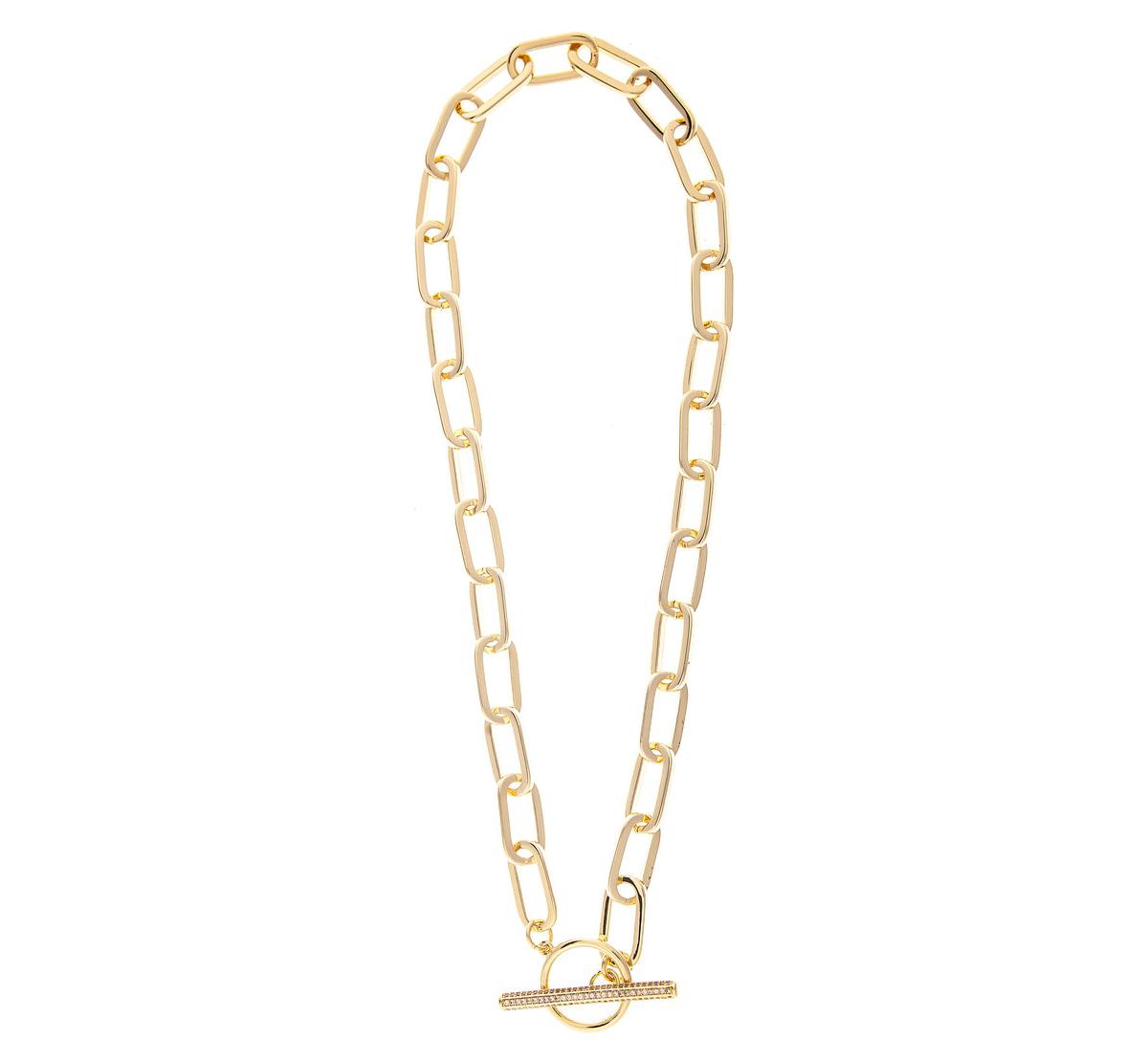Paper Clip Chain + Cubic Zirconia Toggle Necklace - Gold with cubic zirconia