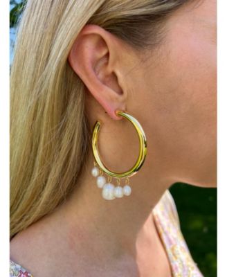 Pearl Dangle Hoop Earrings