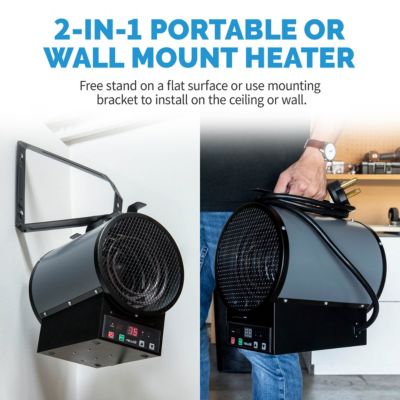 2-in-1 Freestanding or Ceiling/Wall Mounted 240v Electric Garage Heater, 500 sq. ft. with Remote Control, Perfect for Garages