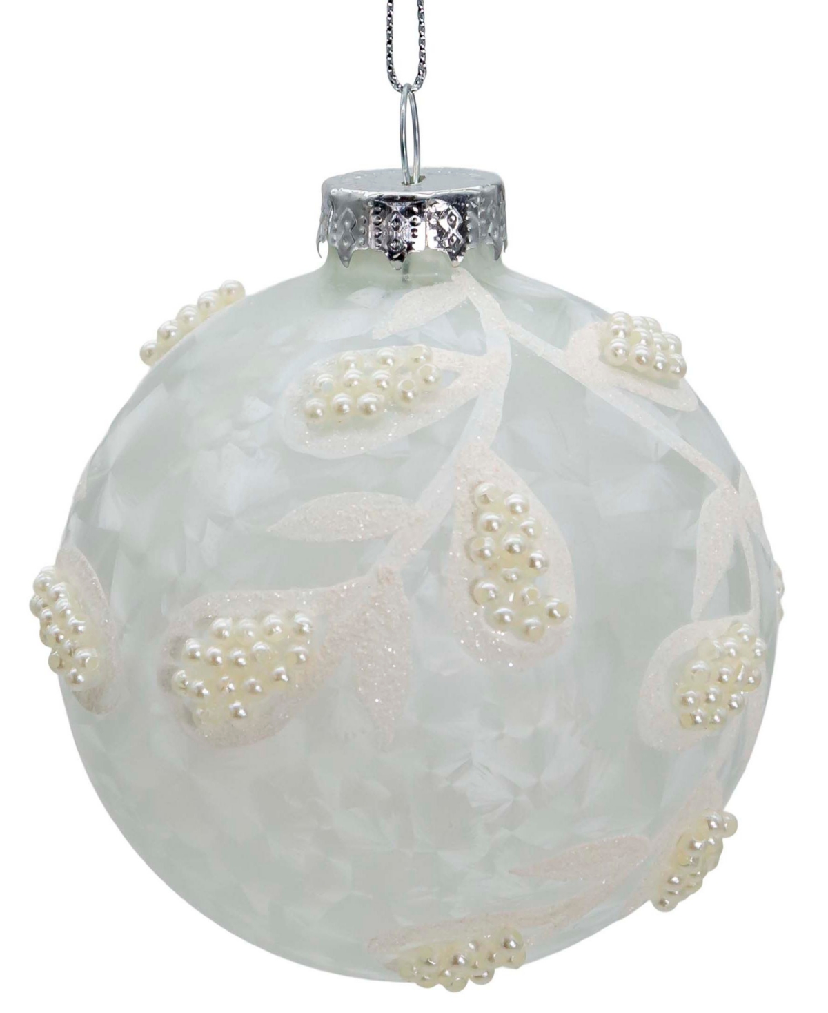 Kurt Adler 80mm Glass Imitation Pearl 6 Piece Ball Ornament Set In White
