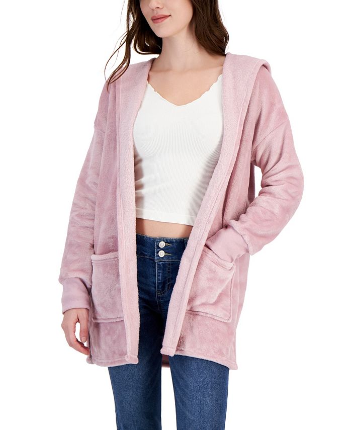 Hippie Rose Juniors' Plush Hooded Long Cardigan