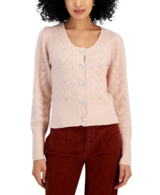Hippie Rose - Juniors' Pointelle Jewel-Button Cardigan