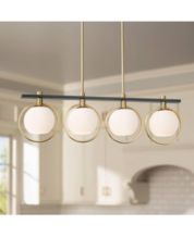 Possini Euro Design Modern Ceiling Light Semi Flush Mount Fixture Sputnik  Brass 30 1/2 Wide 15-Light Double Glass Ball Hallway 