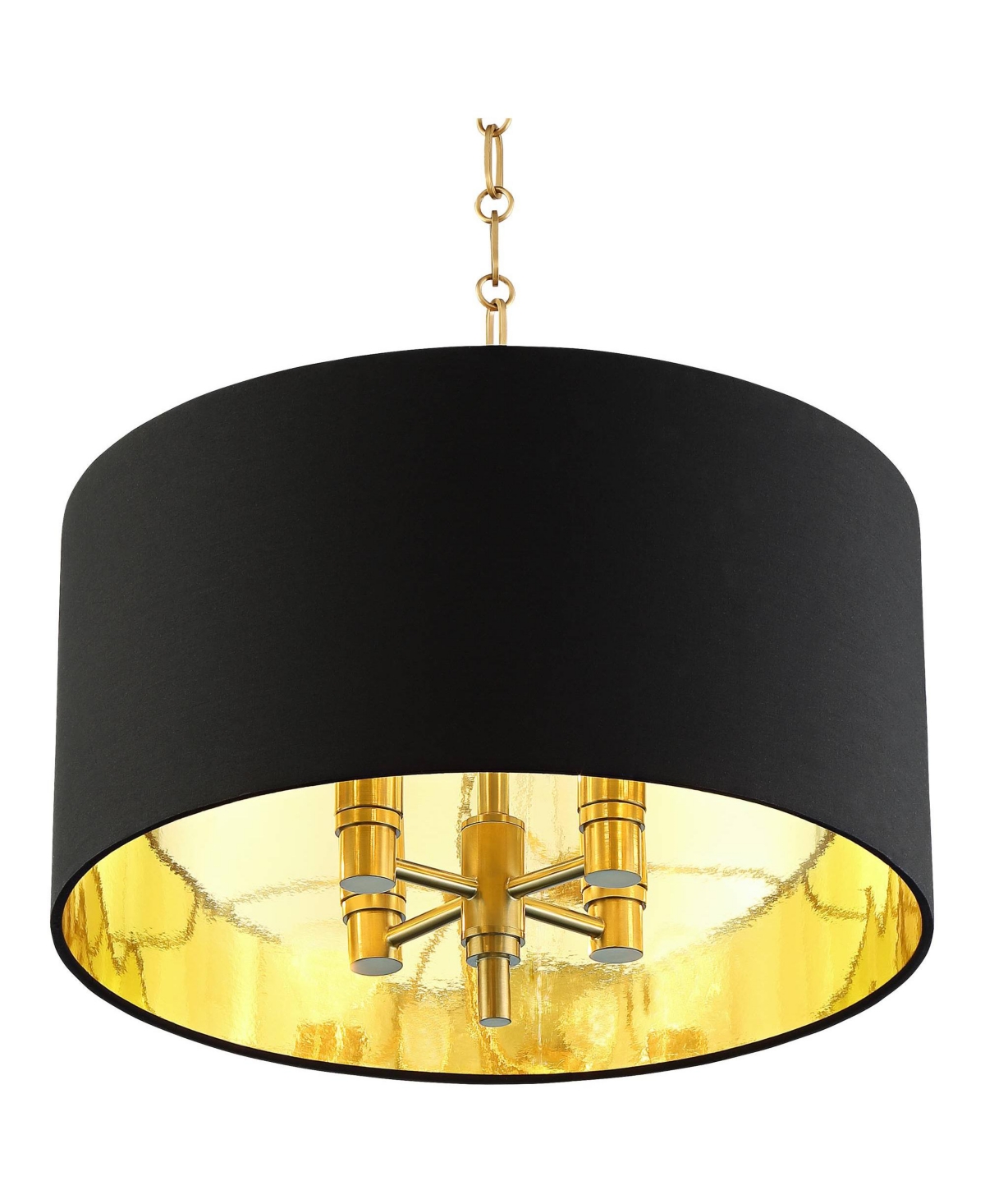Possini Euro Design Warm Gold Pendant Chandelier Lighting Wide ModernFabric Drum Shade 4-Light Fixture for Dining Room Living House Foyer K