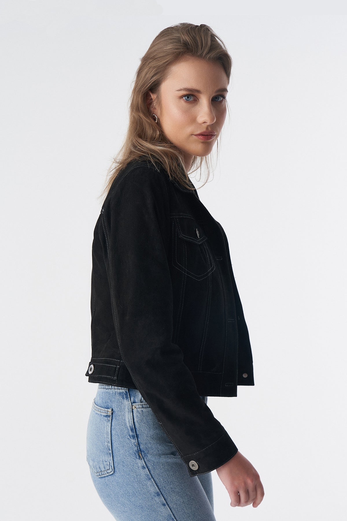 Furniq Uk Women's Authentic Western Suede Jacket,- Black