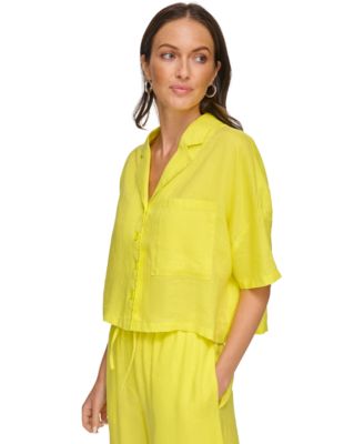 DKNY Women's Button-Front Dolman-Sleeve Linen Top - Macy's