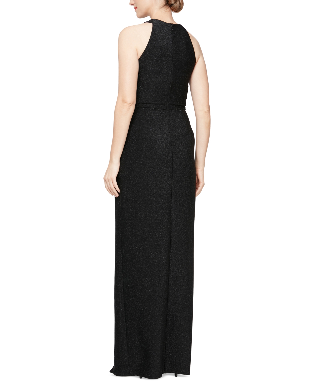 Shop Alex & Eve Women's Metallic Halter Side-slit Gown In Black