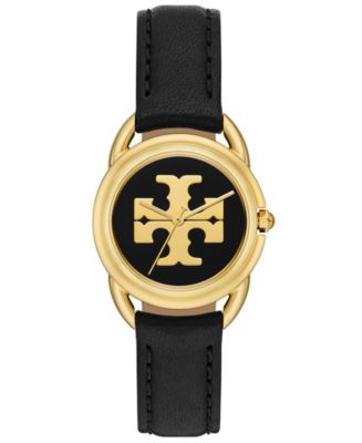 Tory Burch Women's The Miller Black Leather Strap Watch 32mm - Macy's