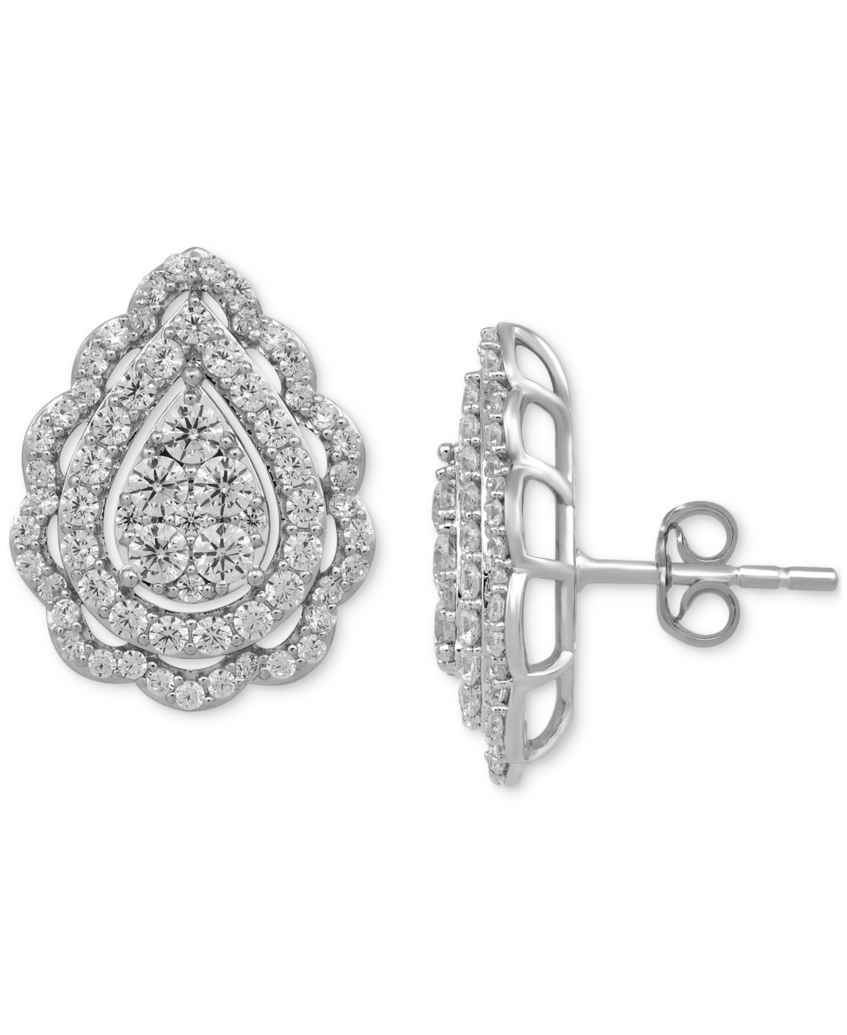 Shop Macy's Diamond Teardrop Cluster Stud Earrings (1-1/2 Ct. T.w.) In 10k White Gold