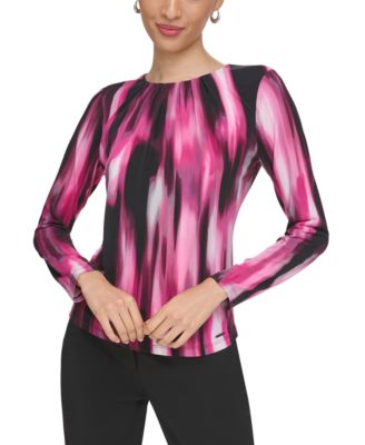 Calvin Klein - Petite Watercolor-Print Pleated-Front Blouse