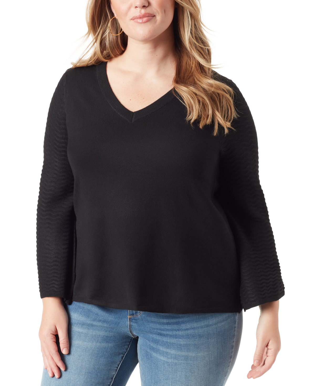 Jessica Simpson Trendy Plus Size Marietta Bell-sleeve Sweater In Black