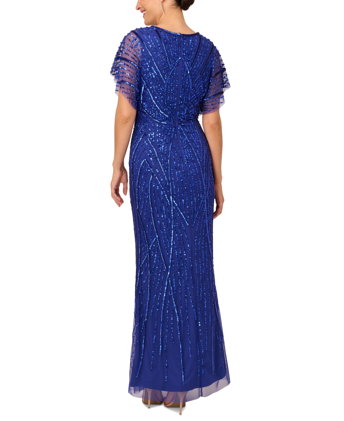 Shop Adrianna Papell Women's Embellished Flutter-sleeve Gown In Ultra Blue