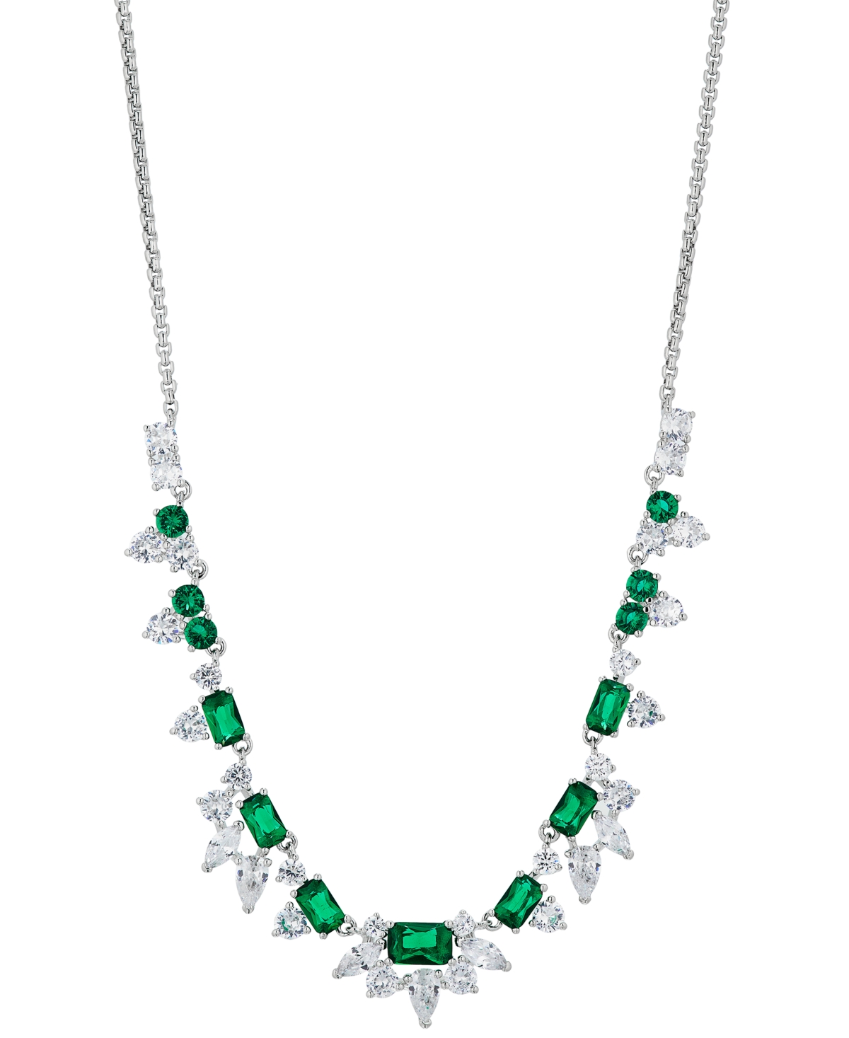 Silver-Tone Crystal Cluster Frontal Necklace, 16" + 2" extender - Green