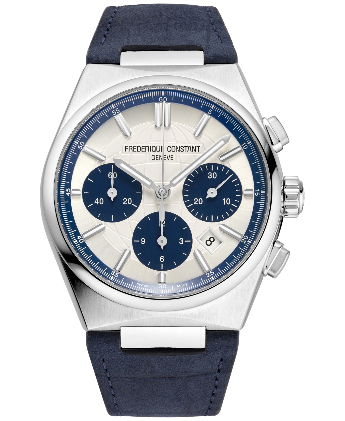 Frederique Constant Men's Swiss Automatic Chronograph Highlife Navy Leather Strap Watch 41mm