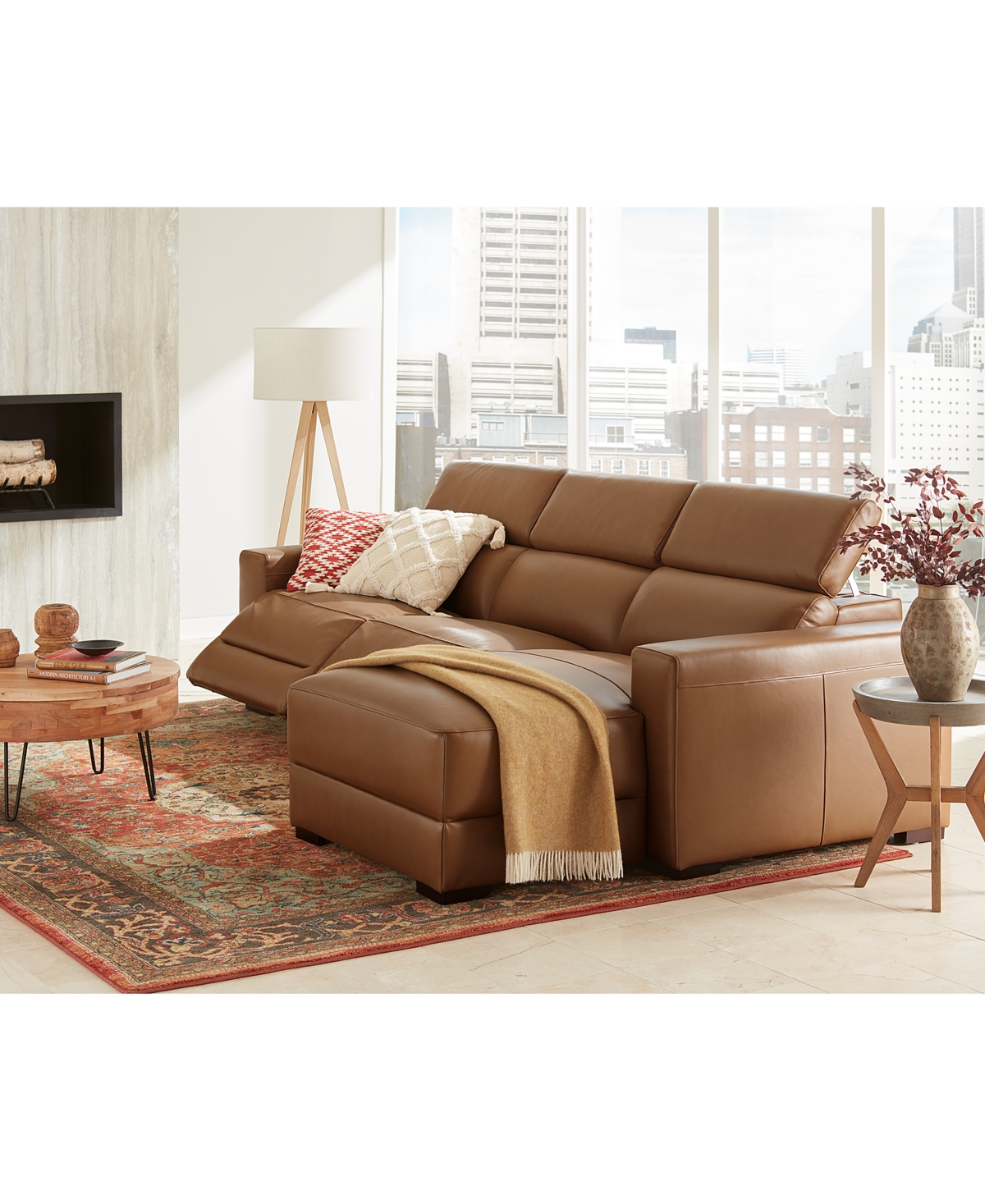 Shop Macy's Nevio 157" 6-pc. Leather Sectional With 2 Power Recliners And Headrests, Created For  In Butternut