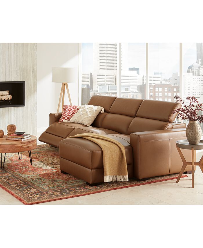 Furniture Nevio Leather Power Headrest Sectional Collection, Created