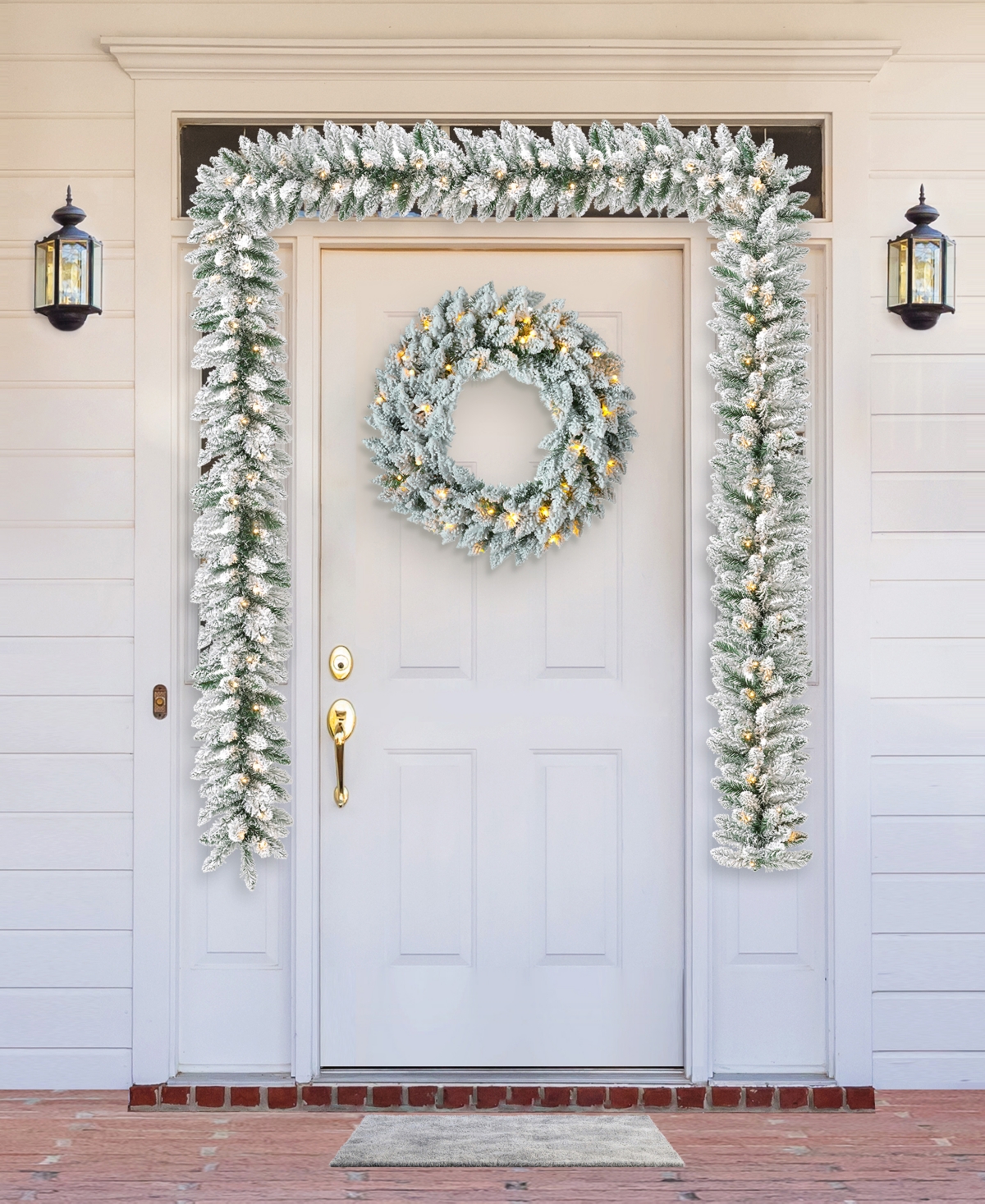 Glitzhome 2 Pack 6' Pre-lit Snow Flocked Christmas Garl And, With 35 Warm White Light-emitting Diode Lights An In Multi