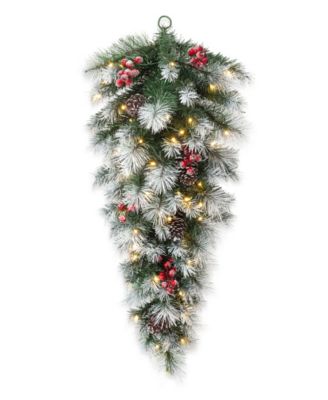 3' Pre-Lit Pinecones and Red Berries Artificial Christmas Teardrop Swag with 50 Warm White Lights and Timer