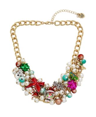 Necklace Betsey Johnson with clear outlet rhinestones and pearls 15 1/2inch