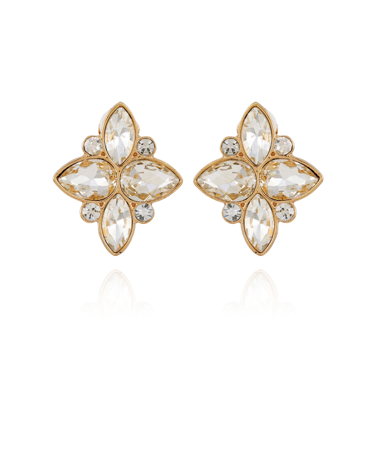 T Tahari Dark Glass Stone Flower Button Clip-on Earrings In Gold