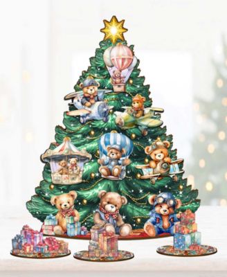Teddy Bears Themed Wooden Christmas Tree with Ornaments Set of 13 G. DeBrekht