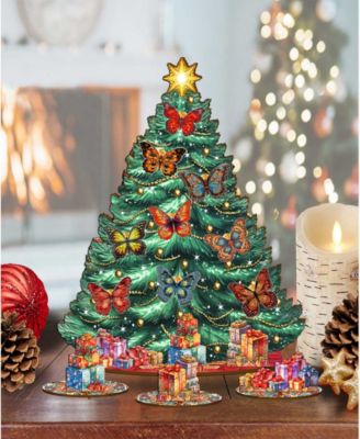 Butterfly Themed Wooden Christmas Tree with Ornaments Set of 13 G. DeBrekht