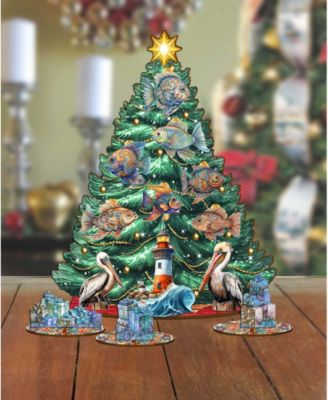 Coastal Themed Wooden Christmas Tree with Ornaments Set of 13 G. DeBrekht