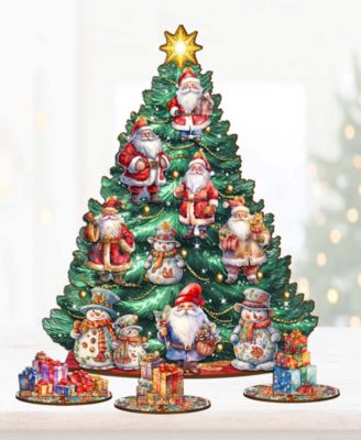 Santa Clause Themed Wooden Christmas Tree with Ornaments Set of 13 G. DeBrekht