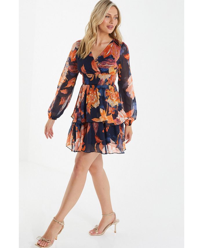 QUIZ Women's Chiffon Lurex Long Sleeve Skater Dress Macy's