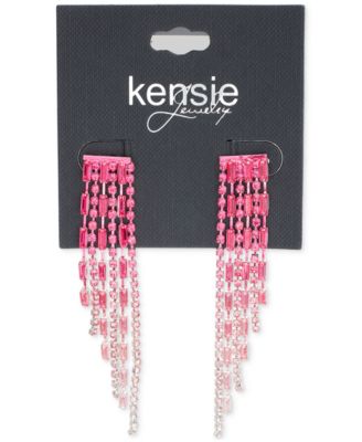 Pink Ombre Rhinestone Chain Fringe Linear Earrings