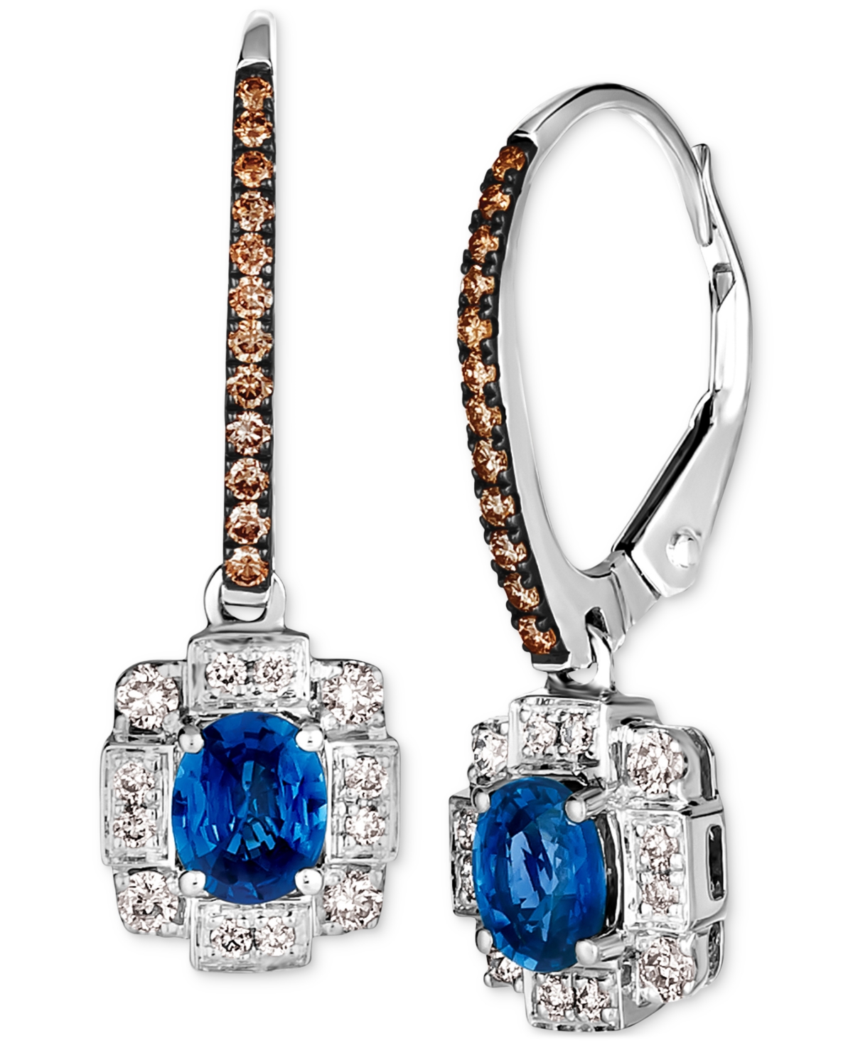 Le Vian Blueberry Sapphire (3/4 Ct. T.w.) & Diamond (1/3 Ct. T.w.) Halo Leverback Drop Earrings In 14k White In K Vanilla Gold Earrings
