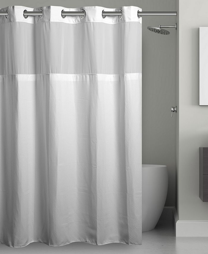 Hookless Waffle Fabric Shower Curtain - White - Size:71x74