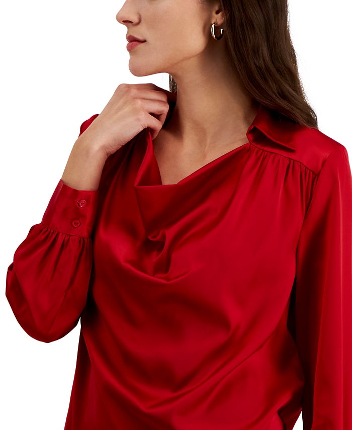 T Tahari Women's Satin CowlNeck LongSleeve Top Macy's