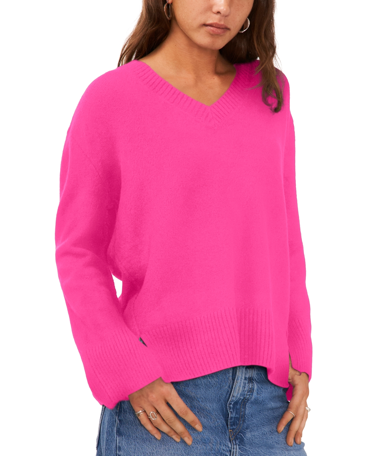 Vince Camuto Women's V-neck Ribbed-edge Sweater In Paradox