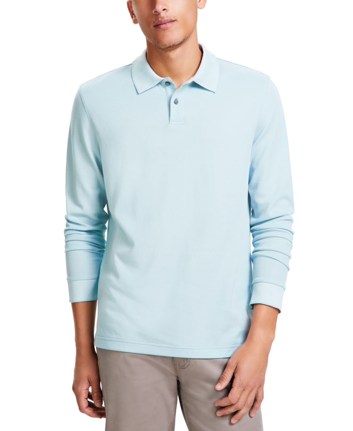 Alfani Men's Classic-fit Solid Long-sleeve Polo Shirt, Created For Macy's In Cloud Blue