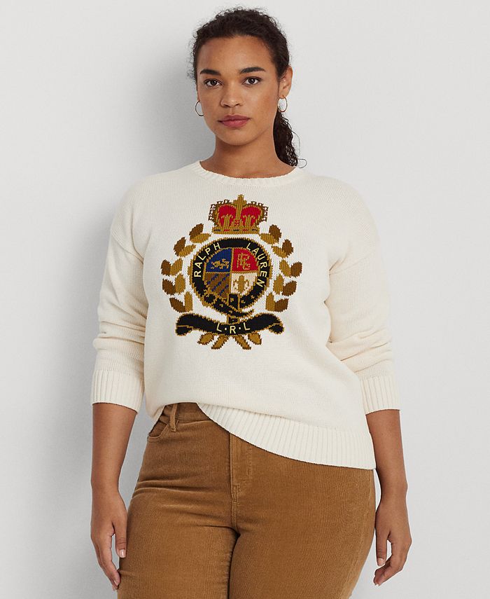 Lauren Ralph Lauren Plus Size Intarsia-Knit Crest Sweater - Macy's