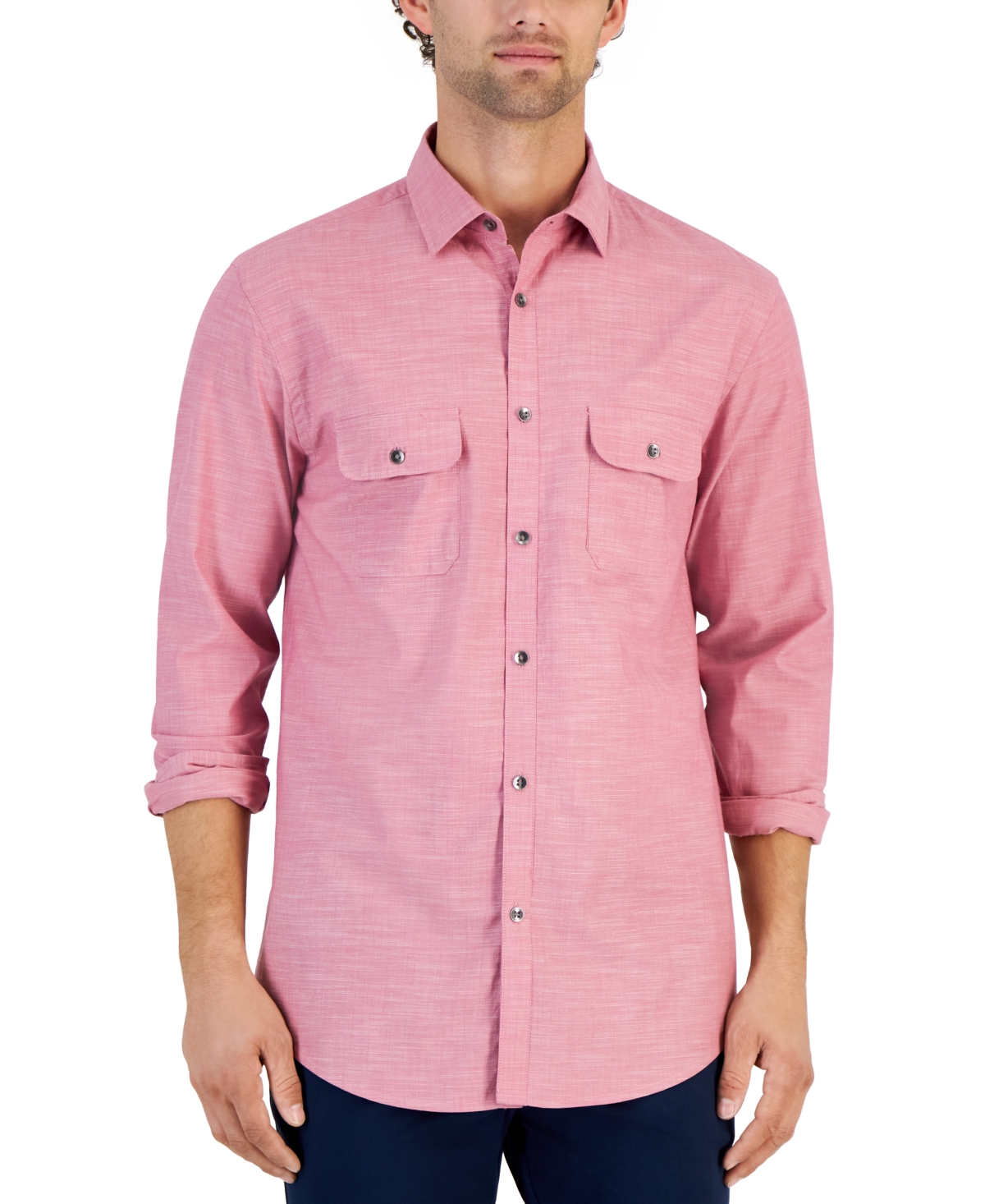 Alfani Men's Regular-fit Solid Shirt, Created For Macy's In Smudge Cranberry